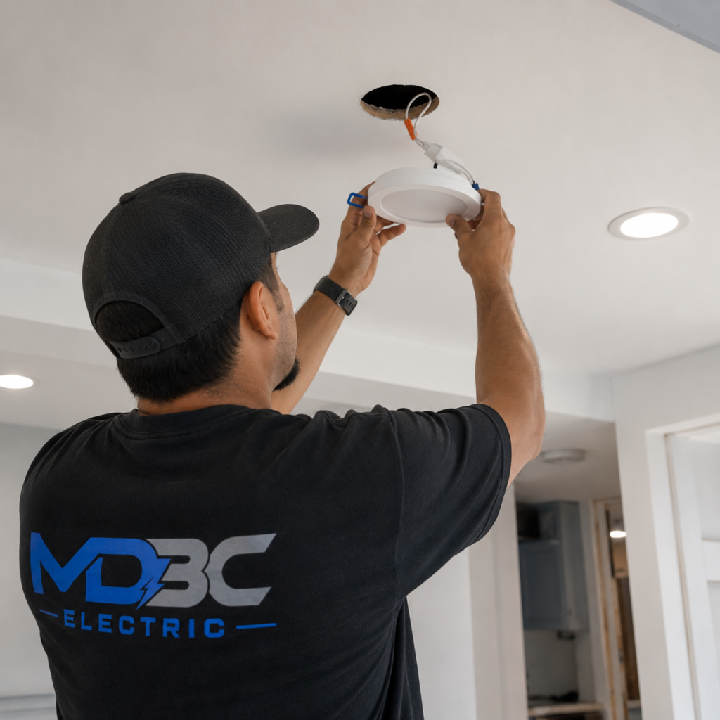 Worker Working On recessed Lighting