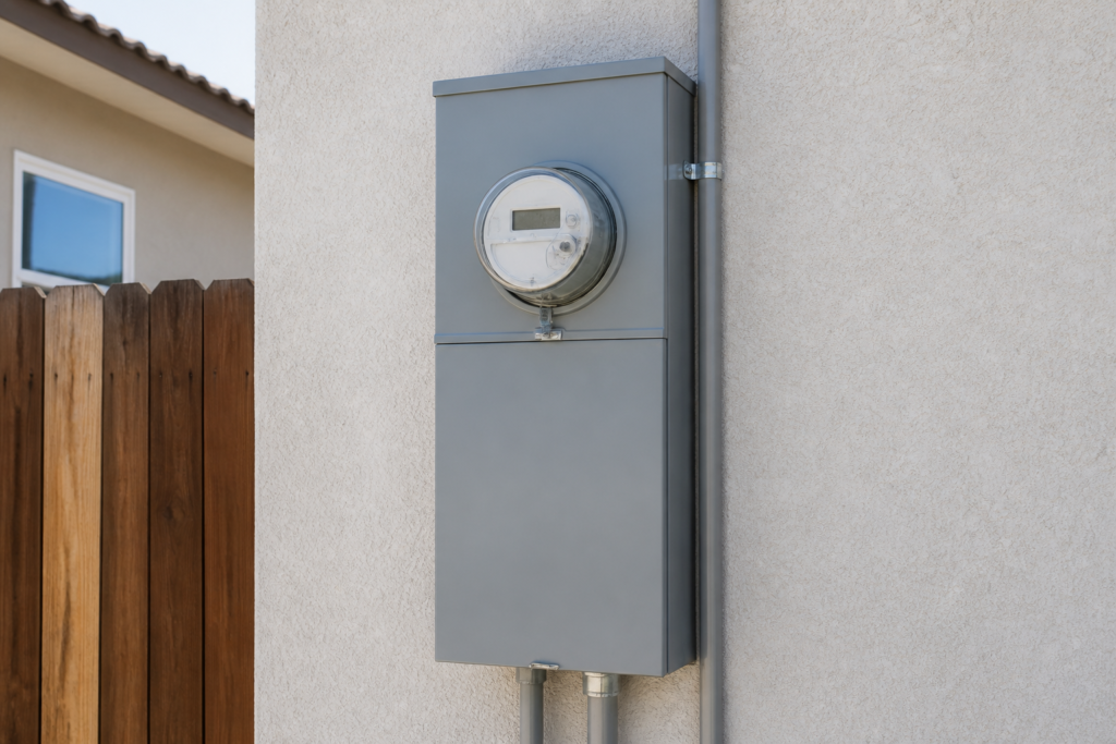 Outdoor meter-main electrical panel on a house