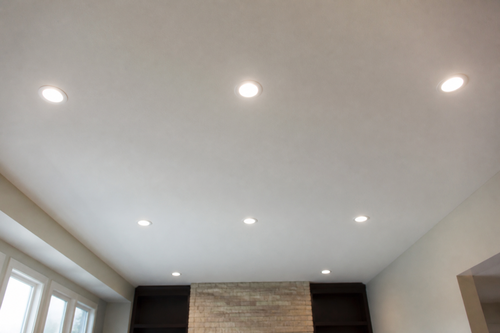 Recessed LED ceiling lights in a living room